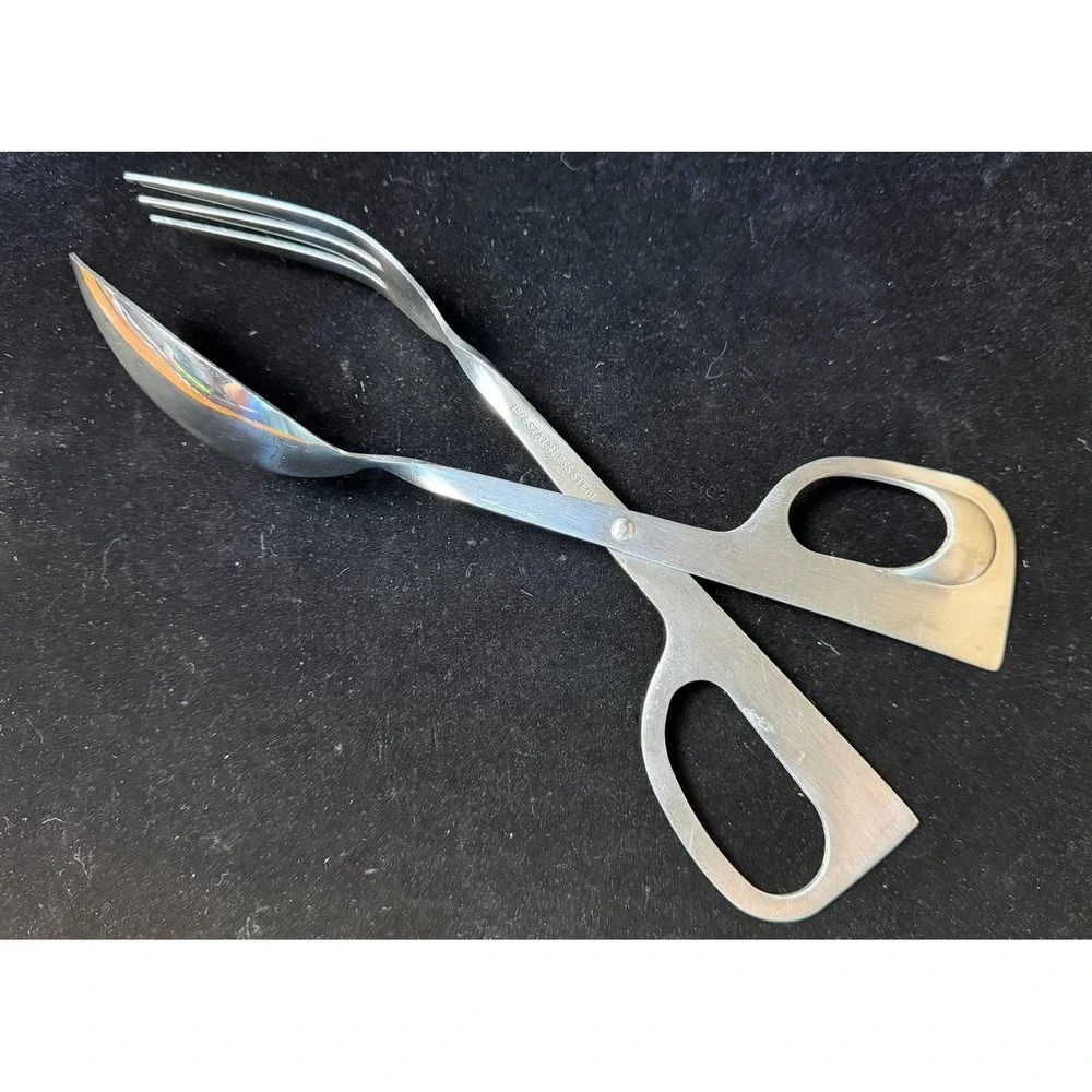 Vintage‎ Scissor Salad Tongs 18/8 Stainless Steel Serving Spoon Fork Mid Century